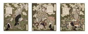 Numero Uno: Liu Bei; Numero Due: Guan Yu; Numero Tre: Zhang Fei, 1823-25 da Yashima Gakutei